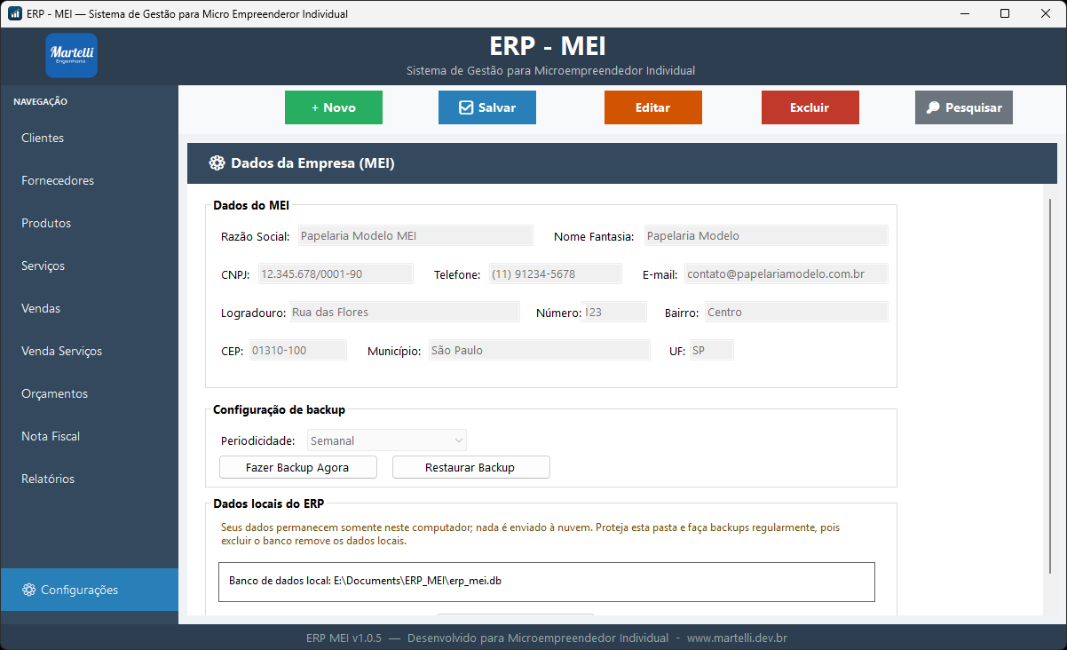 Fig. 11: Tela de configuração dos dados da empresa.