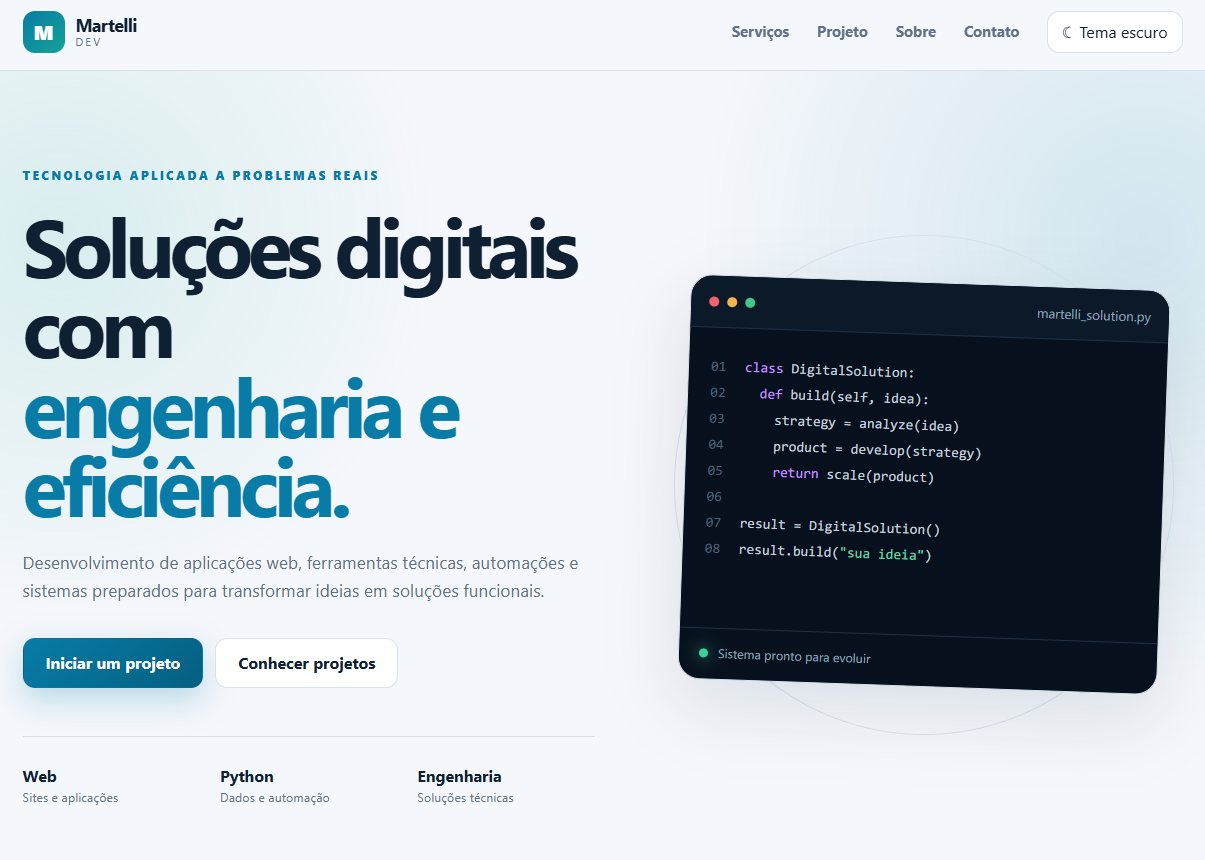 Modelo de site criado pela Martelli Dev