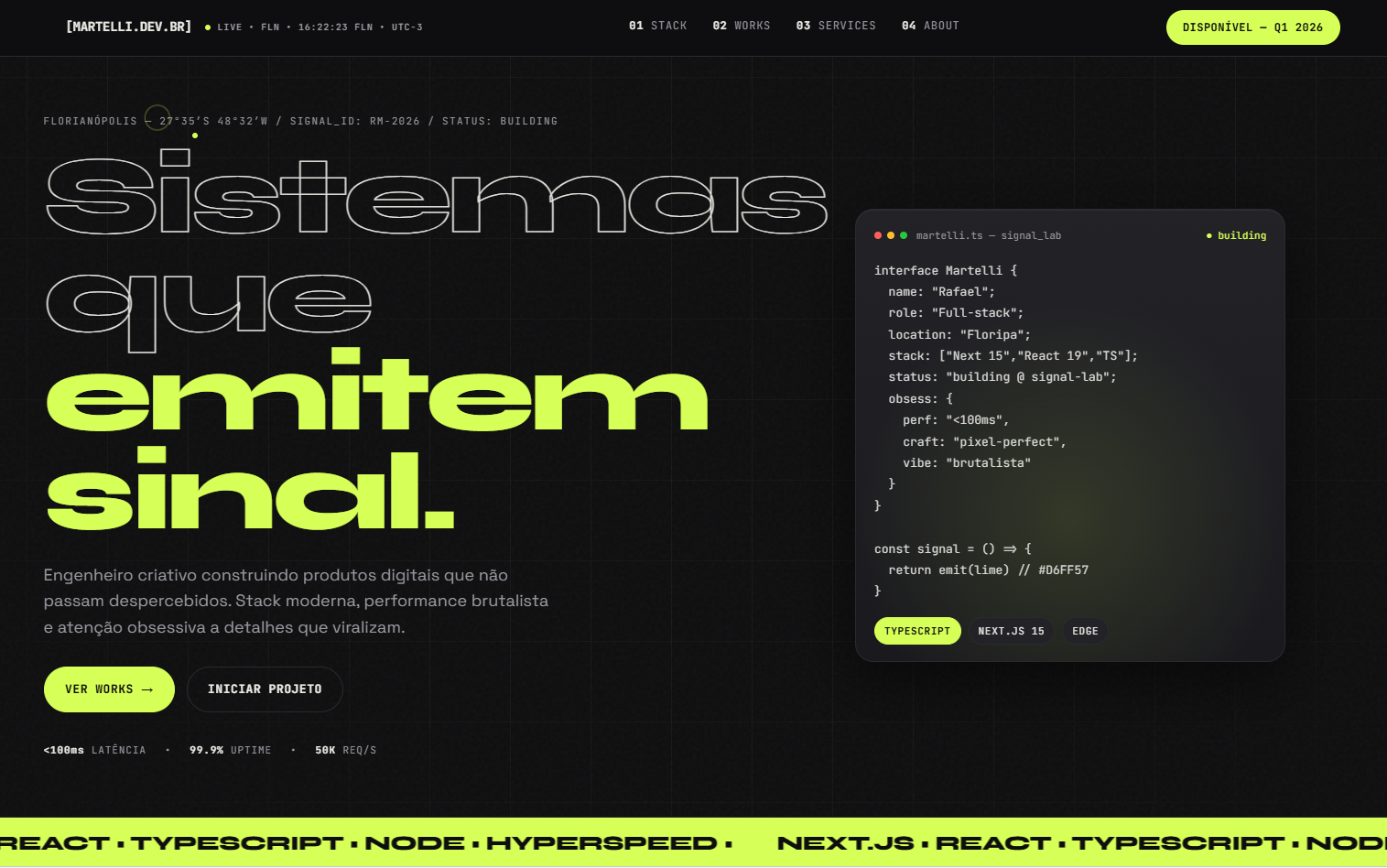 Modelo de site Signal Lab, um dos templates criados pela Martelli Dev